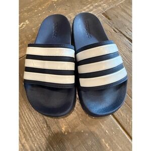 Adidas Adilette‎ Comfort Slides Sandals Blue White Stripes Athletic